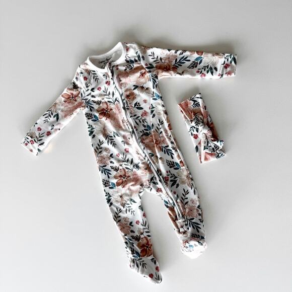 Copper Pearl Autumn Print 2-Way Zip-Up Footie and Headband Bow - Picture 10 of 10